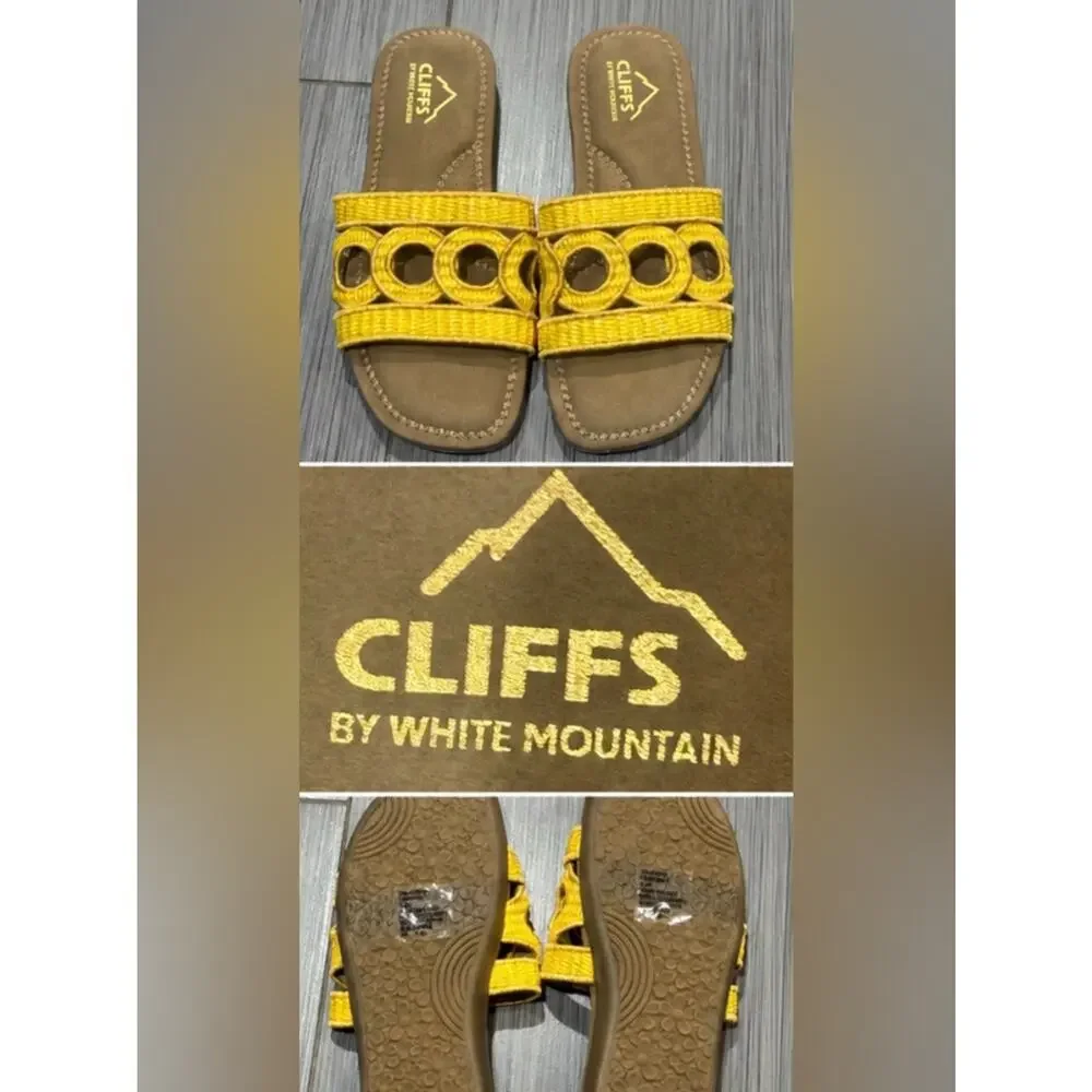 Cliffs by White Mountain Yellow Woven Circle Slide Sandals Women’s Size 6.5M